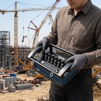 Control Remoto Hidráulico Industrial con Paro de Emergencia y Bloqueo de Seguridad, Joystick Anti-Misoperación para Equipos de Construcción
