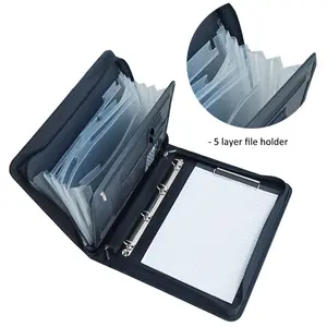 New arrival A4 leather ring binder expanding file portfolio folder with notepad