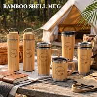 Ücretsiz Sıfır Atık Hedefi Doğal Bambu Kabuklu 300ml 450ml 500ml Çift Cidarlı Paslanmaz Çelik Vakumlu Yalıtımlı Çevre Dostu Şişe