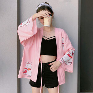 Kimonos Japoneses con Estampado <span class=keywords><strong>de</strong></span> Gato, Cárdigan Holgado Estilo Harajuku, <span class=keywords><strong>Blusas</strong></span> Rosas, Ropa Exterior Femenina, Camisas, Abrigos para Mujer - Product Image 5