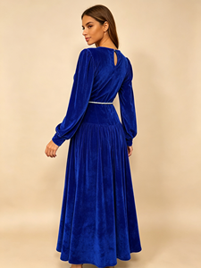 Robe longue en velours SWEET BABE, col en V profond, manches longues, ceinture à perles, élégante, pour soirée, robe de cérémonie pour femmes - Product Image 3