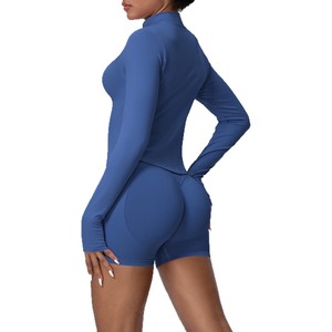 Ensembles de sport pour femmes, 2 pièces, débardeur court côtelé sans couture, <span class=keywords><strong>short</strong></span> taille haute, tenues de yoga - Product Image 5