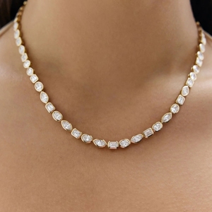 สร้อยคอเทนนิสแบบฝังเพชรทรงลูกแพร์ 18 กะรัต แบบกำหนดเอง พร้อมเพชร CVD เครื่องประดับทองแท้ 9k 10k สร้อยคอเพชรเพาะเลี้ยงในห้องปฏิบัติการ - Product Image 4