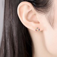 Boucles d'oreilles tendance en argent S925 plaqué or 18 carats avec zircons colorés, bijoux fins en argent 925, boucles d'oreilles créoles ouvertes en forme de couronne avec zircons cubiques