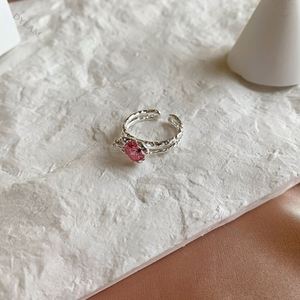 Dylam Ins Hot Double Layered Sterling Silver 925 White Gold Pink Zircon Stone S925 <b>Rings</b> Adjustable Hollow Open <b>Ring</b> - Product Image 6