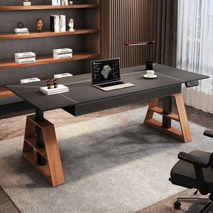 Bureau électrique intelligent réglable en hauteur, <span class=keywords><strong>table</strong></span> d'apprentissage, bureau assis-debout en cuir, modèle A-Frame, idéal pour la maison et le travail sur ordinateur - Product Image 4