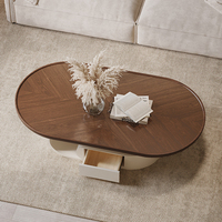 Meubles de Maison pour Salon Table de Télévision Ronde Ovale Centre Moderne Tables Basses de Luxe en Acier Inoxydable en Marbre avec Tiroir