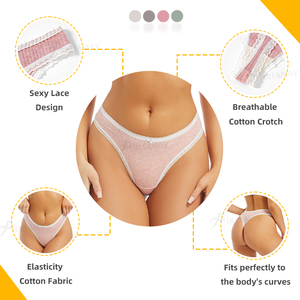 Green Envoy Sexy Lace G-String Thongs for Women Ribbed Fabric <strong>Cotton</strong> Underwear Low Rise Panties Ropa Interior Mujer Tanga - Product Image 3