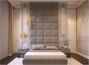 Tête <span class=keywords><strong>de</strong></span> <span class=keywords><strong>lit</strong></span> en <span class=keywords><strong>bois</strong></span> rembourrée personnalisable, style moderne, panneaux capitonnés pour chambre à coucher, art mural décoratif contemporain - Product Image 4