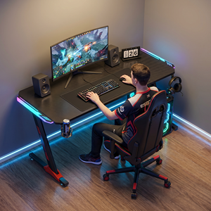 Escritorio para Juegos en Forma de L con Luces RGB, Superficie de Fibra de Carbono, Marco Metálico, Soporte para Vasos, Gancho para Auriculares, Accesorios para Escritorio de Juegos - Product Image 6
