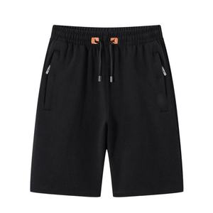 Men's Casual Bermuda Shorts Solid Color Elastic Waist With Pockets Breathable Knitted Cotton Mid Length Custom Logo Front - Product Image 3
