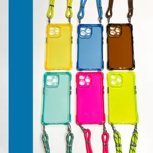 4 Corners Hook Lanyard Wholesale Custom Silicone Shockproof Mobile Cell Phone Case For iPhone 15 14 13 11 Pro Max Soft TPU Cover
