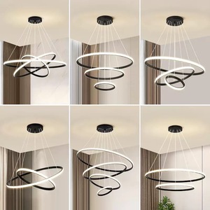 Bắc Âu trang trí nội thất hiện đại phòng ngủ 3 vòng Chandelier Acrylic vàng đen sang trọng vòng Chandelier - Product Image 6