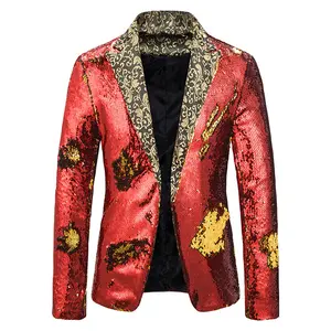 Latest Designed Hot Sales Mens Blazer Stage Dance Costume Glitter Cheap Sequin Fabric Single Breasted Suit