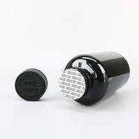 Bouteille ronde en PET noire de 250 cc, conteneur vide pour pilules avec bouchon résistant aux enfants pour liquides et autres médicaments - Marque QDR Modèle PET-R-150
