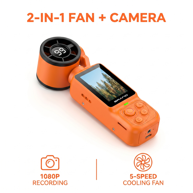 Vlog Camera 2-in-1 Portable Gimbal Camera with Fan Pocket Camera 1080P Handheld Stabilizer Anti Shake Action & Sports Cameras
