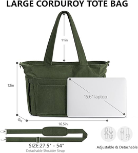 Sac fourre-tout personnalisé en velours côtelé pour ordinateur portable, idéal pour les enseignants, sac à main quotidien léger pour infirmières, sac de transport pour l'école et les voyages - Product Image 2