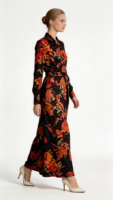 Robe longue élégante de haute qualité pour femme, col en V, taille empire, coupe trapèze, couleur unie, mode automne