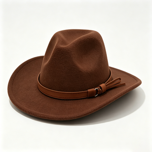 Chapeau Fedora en feutre de laine marron avec bande en cuir, style Panama à large bord uni, pour hommes et femmes, vintage, pour fêtes jazz, toutes saisons - Product Image 6