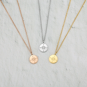 Vintage Customized <strong>Compass</strong> Circle Pendant Necklace for Women Trendy Stainless Steel Jewelry with Gold Plating Link <strong>Chain</strong> - Product Image 2