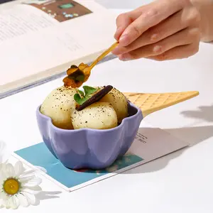 Piring Mangkuk Hidangan Penutup Kreatif, Jaring Peralatan Makan Bayi Korea Lucu Hati Keramik Menangani Mangkuk Rumah Cangkir Es Krim Mangkuk Buah