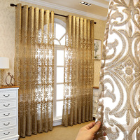 Rideau Voile Transparent Brodé Floral Européen de Luxe, Rideau de Fenêtre Doré Vintage pour Décoration de Villa, Salon et Chambre à Coucher