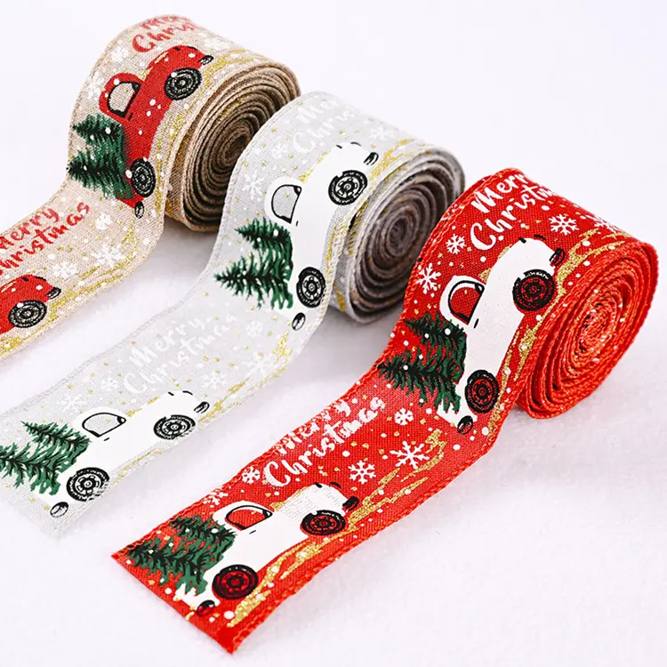 Rollo de cinta de arpillera para árbol de Navidad, cinta con cable para decoración del hogar