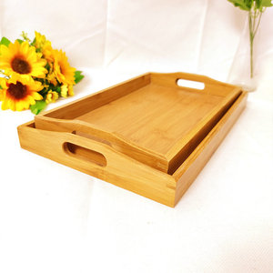 Plateaux de service rectangulaires en bambou et bois Yizhijia, plateau à thé et à pain en bois massif, service de vaisselle pour hôtel, finition naturelle - Product Image 4