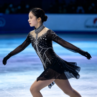 Robe de patinage artistique noire à strass, col montant, dos évidé, manches longues, en maille, pour compétition de patinage sur glace, personnalisable