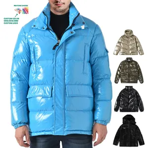 Abrigos de burbujas para exteriores con estampado personalizado 2024, chaqueta universitaria acolchada brillante de invierno cálido para hombres