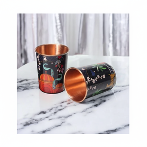 Verre imprimé en cuivre design Forme ronde Verre à eau de qualité supérieure Taille personnalisée pour 2 pièces - Product Image 1