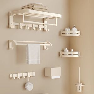 Ensemble de suspension de salle de bain moderne style crème, porte-serviettes en aluminium spatial, design sans perçage pour application extérieure - Product Image 1