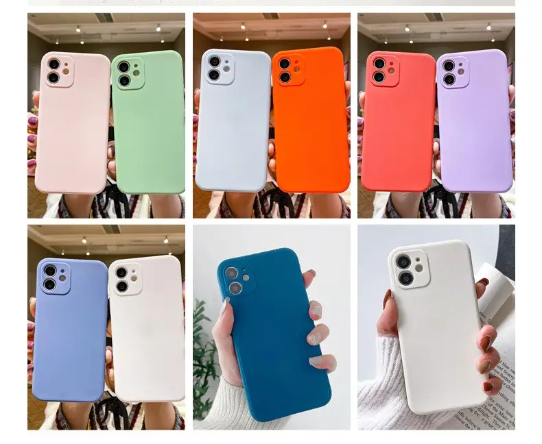 Funda de protección para teléfono Apple, carcasa suave de silicona esmerilada de TPU de color sólido con agujero fino Simple para 14, 13, 12 y 11