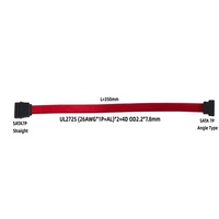 Hongjixin HJX-H-3088 SATA III 6.0 Gbps 7pin Kabel Flat Sudut Kanan Bawah Betina 0.35m PVC Foil untuk SSD/HDD 2.5''/3.5'' Merah
