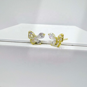 wholesale plata 925 <b>silver</b> small hypoallergenic <b>stud</b> <b>earring</b> fashion summer kids zircon 14k gold bow girls butterfly <b>earrings</b> - Product Image 5