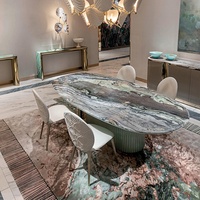 Table de salle à manger en granit, de designer haut de gamme, vert clair italien, villa de luxe