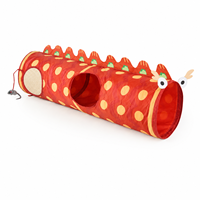 Jouet tunnel pour chat Dragon 91x25x25cm en polyester imprimé 190D avec ouverture latérale, en polaire d'agneau et feutre pour chats d'intérieur