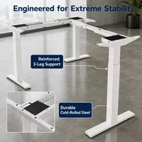 Bureau debout électrique en fer en forme de L à triple moteur, 2 niveaux, avec moteur caché, réglable en hauteur, résistant à l'eau et durable