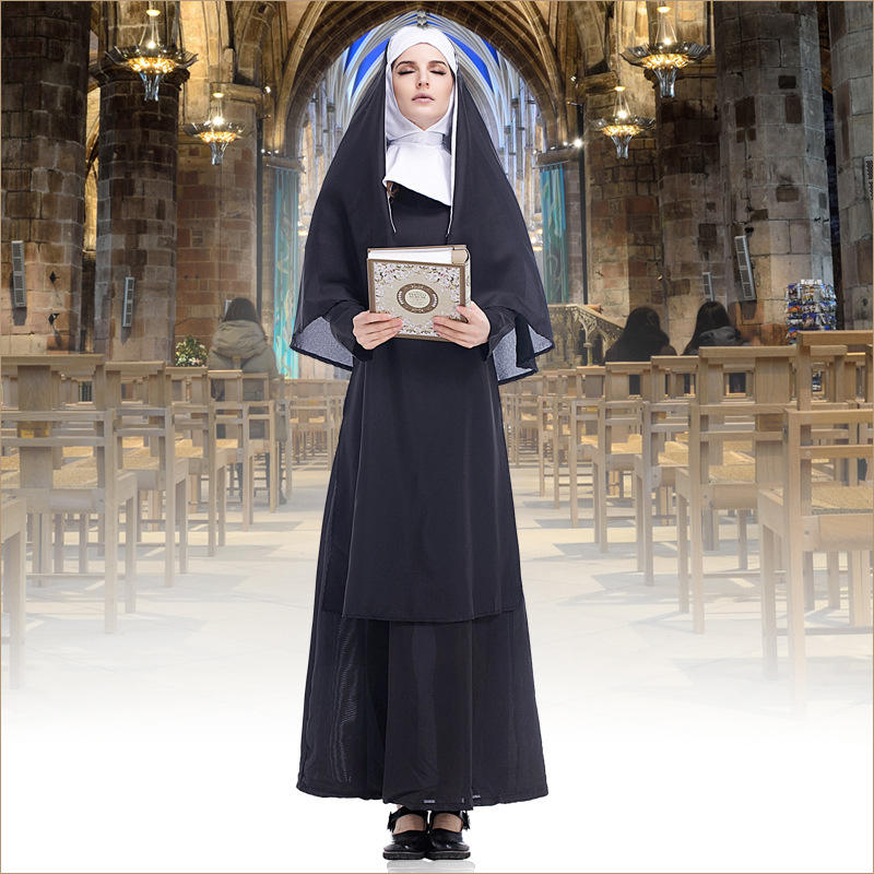 Adult Women Traditional Nuns Costumes Black Robe Religious Catholic ...