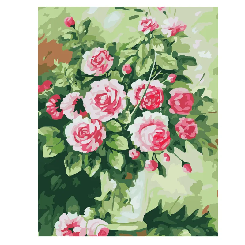 Precio al por mayor pintura al óleo por números flores rosas en plena floración Diy lienzo Kit sin marco pintura decoración arte