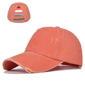 China Adult Visier Sport Gorras Personal izada 6 Hysteresen Vintage Hut Criss Cross Pferdes chwanz Hüte verstellbare leere Topi Baseball