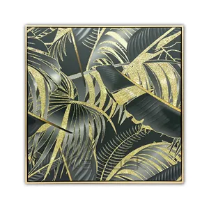 Tree Leaves Embellished Canvas Art With Float Frame Abstract Wall Art With Chunky
