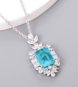 Collar de Plata 925 con Cristal Paraiba, Elegante y Lujoso para Fiestas, Uso Diario, Cumpleaños, un Gran Regalo Sorpresa para Chicas - Product Image 3