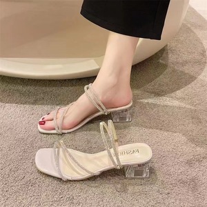 Summer Women's Heeled Sandals New Fairy Style With Chunky French Rhinestones for Women's Wear - Product Image 2