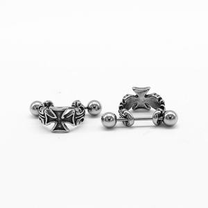 Pendientes de Barra Industriales con Cruz Gótica de Acero Inoxidable para Hombre, Diseño de Cadena Plateada Vintage Punk, Joyería Unisex para Motociclistas - Product Image 1