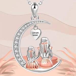 Collar con Colgante <span class=keywords><strong>de</strong></span> Luna y Corazón <span class=keywords><strong>de</strong></span> Aleación <span class=keywords><strong>de</strong></span> Zinc con Diamantes, Regalo <span class=keywords><strong>de</strong></span> Joyería para el Día <span class=keywords><strong>de</strong></span> la <span class=keywords><strong>Madre</strong></span>, Te Amo por Siempre, para Mamá e Hija - Product Image 1