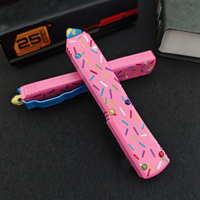 Couteau de camping et de chasse multifonctionnel UT85 Donut en acier inoxydable D2 à pointe tombante, manche en aluminium T6, brise-vitre