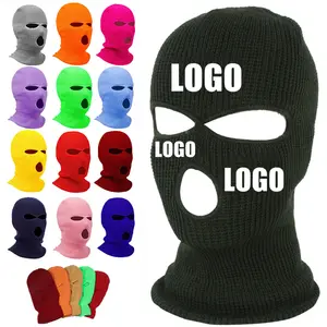 Custom 3 Hole Winter Face Cover crochet Balaclava Mask Print Embroidery logo Custom Knitted Balaclava