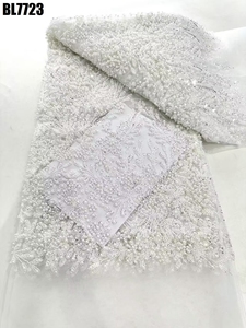 Châu Âu Và Mỹ Sang Trọng Lưới Ren Váy Vải Hoa 3D Hạt Máy Hạt Thêu Hạt Ren Sequin Vải Cho Đám Cưới - Product Image 5