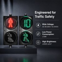 Feu de signalisation routière piétonne LED 300 mm en plastique PC de haute qualité, alimenté en courant alternatif, rouge et vert